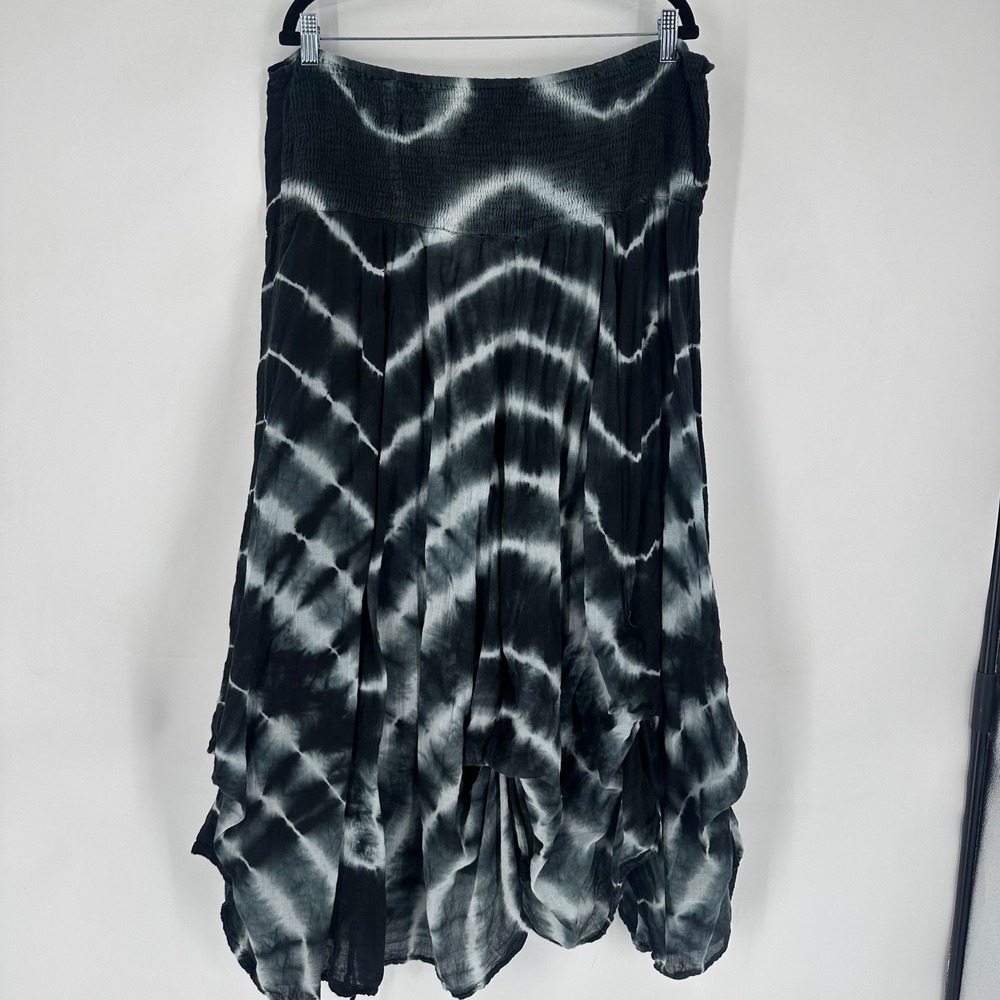 Lucy Diamonds‎ Tie Dye Maxi Skirt Tiered Balloon Black White Cotton Women 6X - Picture 9 of 11